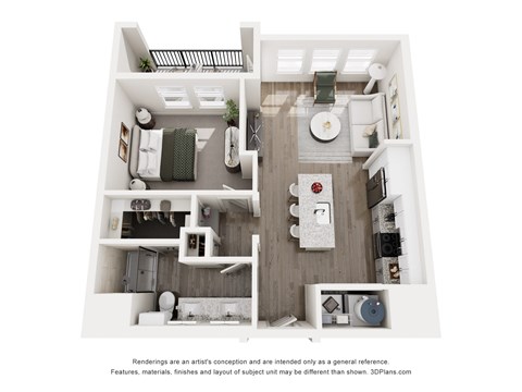 Floor plan for 1 bed, 1 bath, 711 sqft